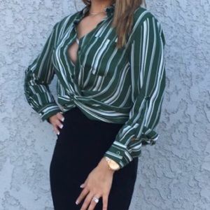 Green & white Crop Top Blouse
